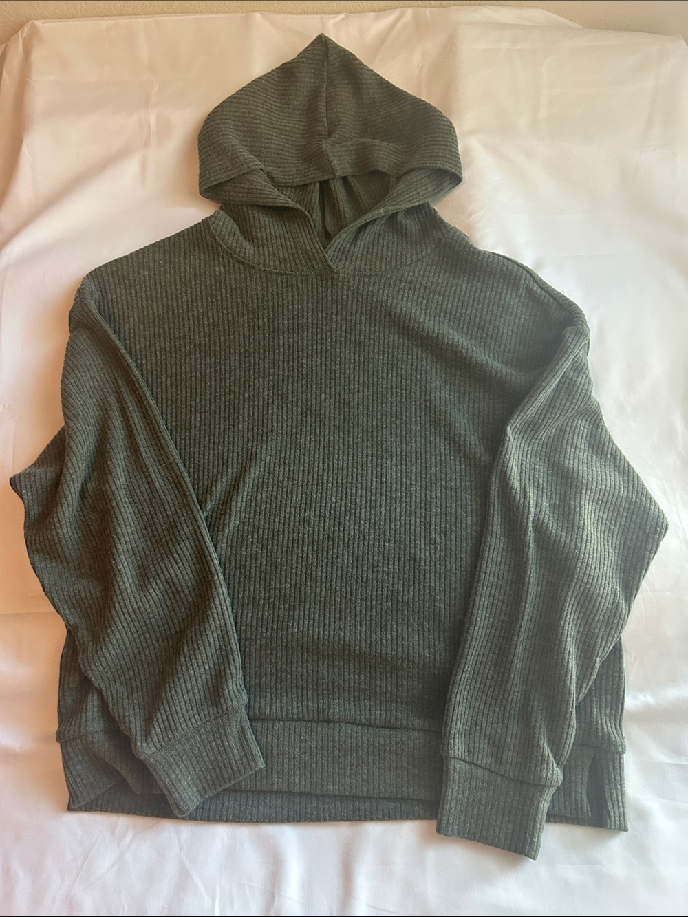 Cozy Olive Ribbed Hooded Sweater